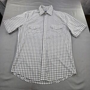 Wrangler Mens Gray Plaid Short Sleeve Western Shirt Snap Button Up‎
